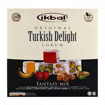 Ikbal Fantasy Mix Turkish Delight With Pistachio, Walnuts, Strawberry & Banana Flavour 350Gr