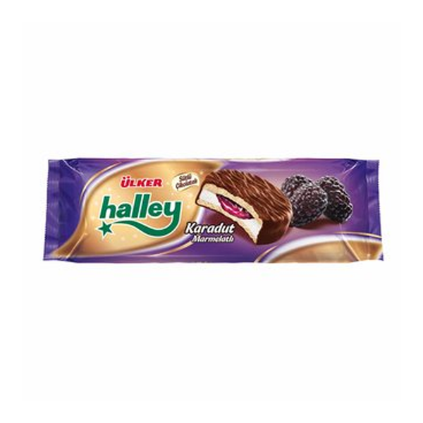 ULKER - HALLEY SANDWICH BISCUIT (w/PLAIN CREAM and BLACK MULBERRY COATED w. CHOCOLATE) Pack of 8