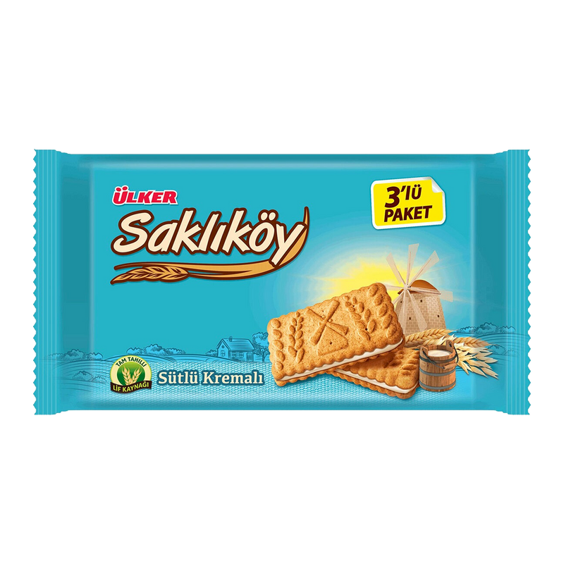 ULKER - SAKLIKOY OAT BISCUITS with PLAIN CREAM 3x88 g (Pack of 3)